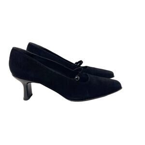 Stuart Weitzman Womens 9.5 Black Suede Mary Jane Pump Heels Square Toe Vintage